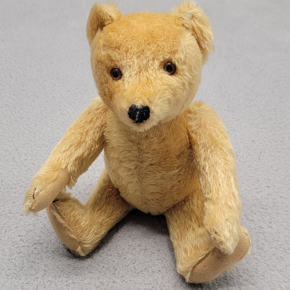 Vintage 50s Steiff Teddy Bear Blonde Mohair 13" Jointed Plush Animal Ear‎ Button